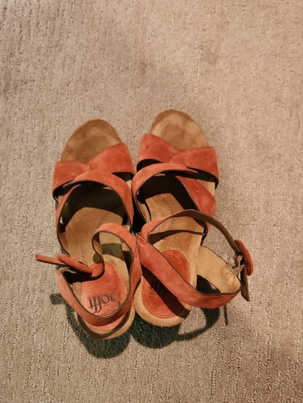 Sofft Women's Suede Rust Orange Wedge Sandals